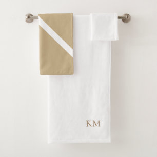 White & Gold Monogram Hochzeitsgeschenk Badhandtuch Set
