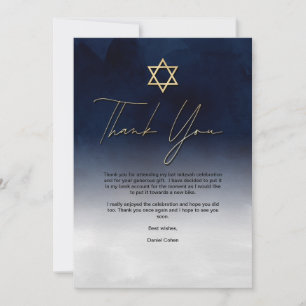 White Gold Navy White Watercolor Bar Mitzvah Dankeskarte