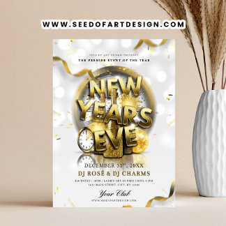 White & Gold New Year's Eve Club Party Flyer
