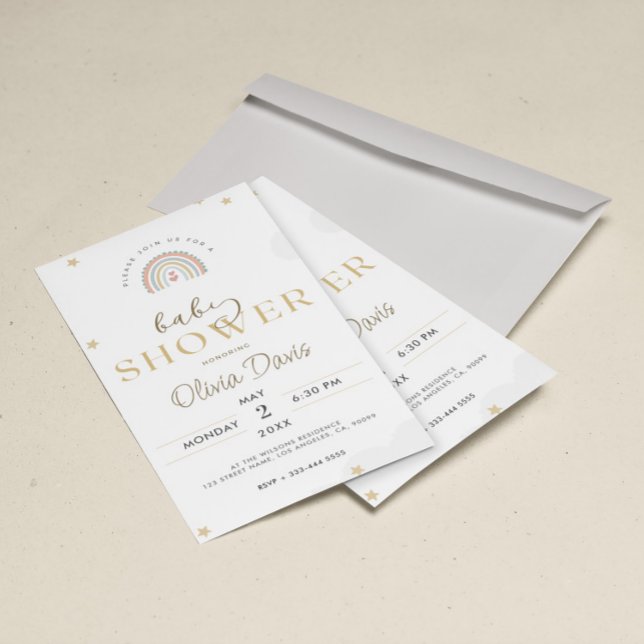 White Gold Niedlich Rainbow Baby Dusche Einladung (Von Creator hochgeladen)
