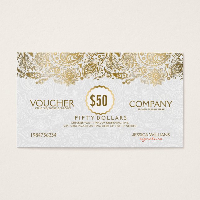 White & Gold Paisley Lace Voucher (Vorderseite)