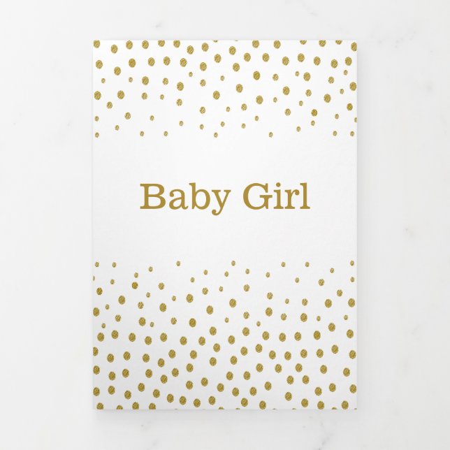White & Gold Polka Dot, 3 Foto Collage Baby Birth Dreifach Gefaltete Ankündigung (Cover)