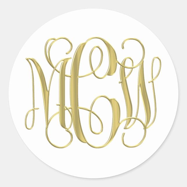 White Gold Preppy Vine Script Monogram DIY BG Runder Aufkleber (Vorderseite)