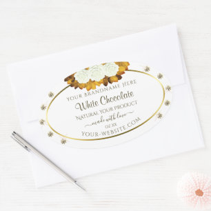 White Gold Product Label Orange Rose Blätter Juwel Ovaler Aufkleber
