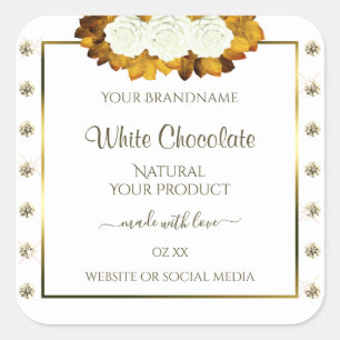White Gold Product Label Orange Rose Blätter Juwel Quadratischer Aufkleber