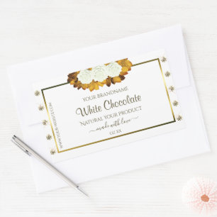 White Gold Product Label Orange Rose Blätter Juwel Rechteckiger Aufkleber