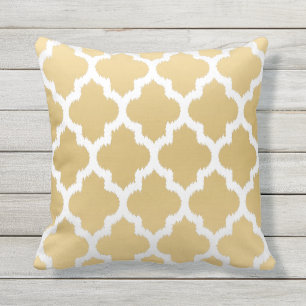 White & Gold Quatrefolie Ikat Geometrisches Muster Kissen