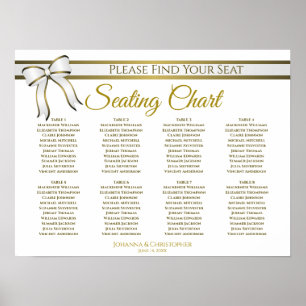 White & Gold Ribbon 8 Tabelle Hochzeitsliste Poster