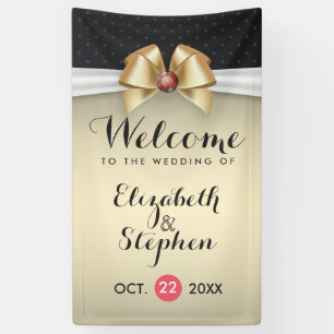 White Gold Ribbon Red Diamond Wedding Banner