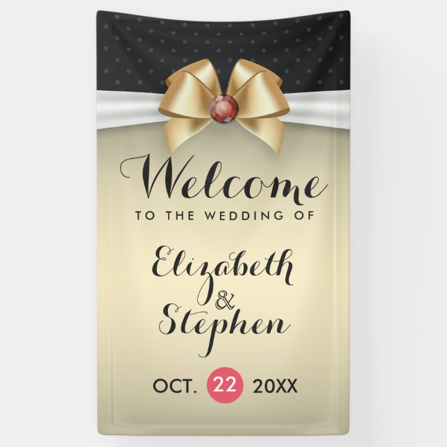 White Gold Ribbon Red Diamond Wedding Banner (Vertikal)