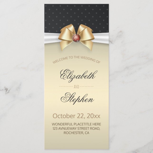 White & Gold Ribbon Red Diamond Wedding Program Programm (Vorderseite)