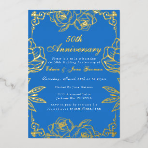 White Gold Rose Garden 50. Hochzeitstag Folieneinladung