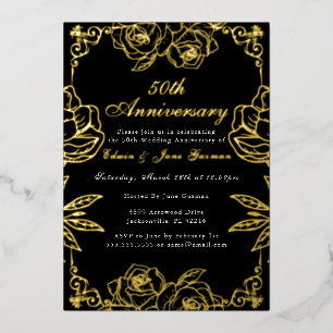 White Gold Rose Garden 50. Hochzeitstag Folieneinladung