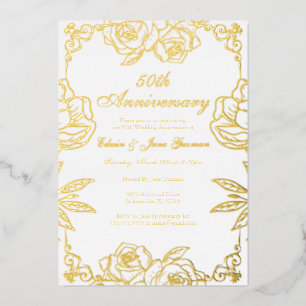 White Gold Rosengarten 50. Hochzeitstag Folieneinladung