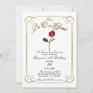 White & Gold Rote Rose Beauty Geburtstagsparty Einladung