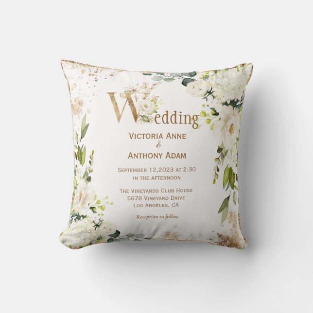 White Gold Rustic Floral Wedding Keepake Kissen (Vorderseite)