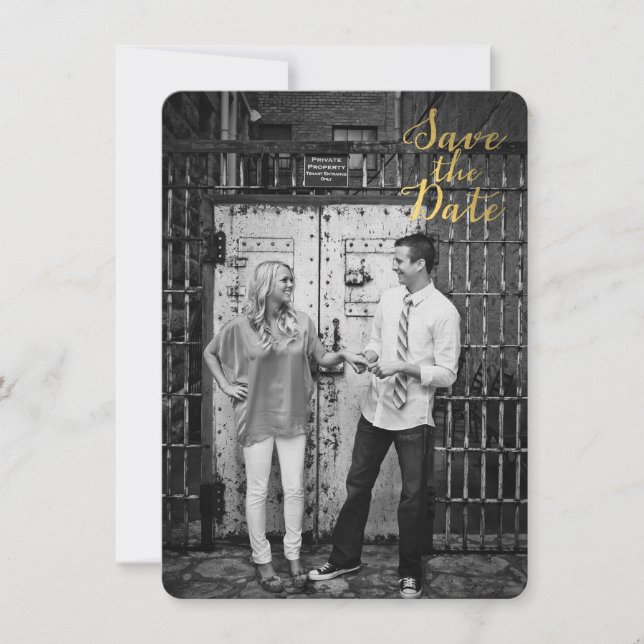 White & Gold Save the Date Curry Typografy Einladung (Vorderseite)