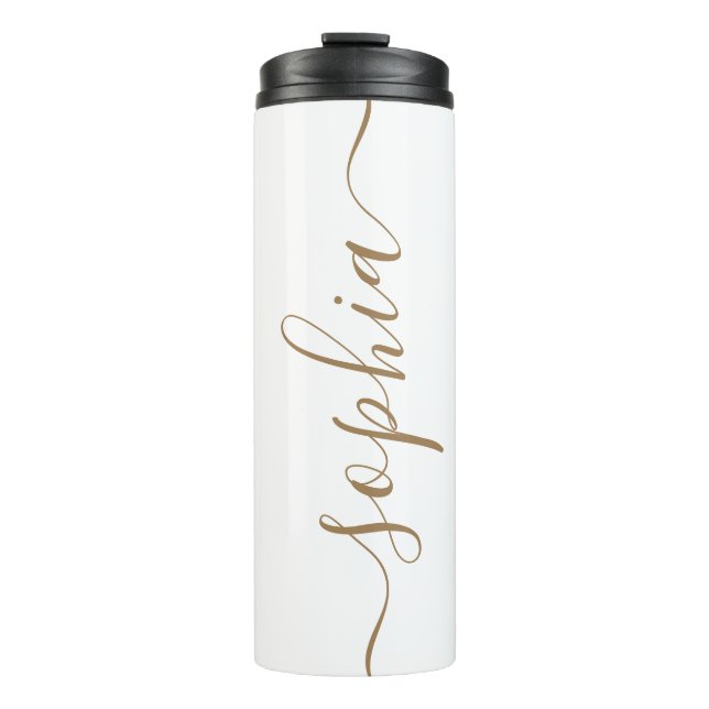 White Gold Script Custom Name Thermal Tumbler Thermosbecher (Vorderseite)