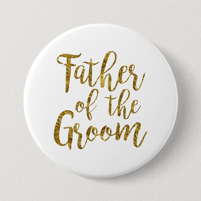 White & Gold Script Vater der Groom Taste Button (Vorderseite)