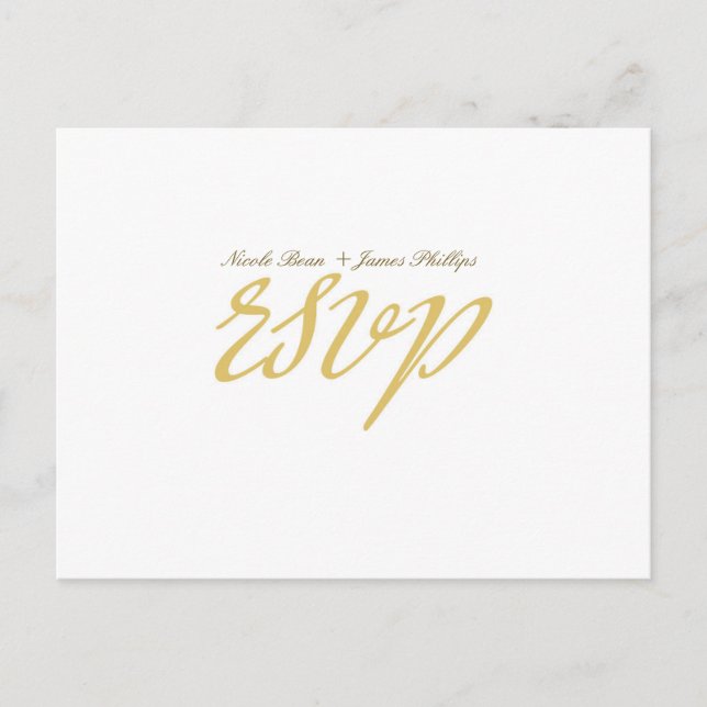 White & Gold Script Wedding RSVP Postcard Einladungspostkarte (Vorderseite)