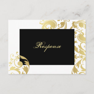 White & Gold Shimmer Floral Wedding Response UAWG RSVP Karte