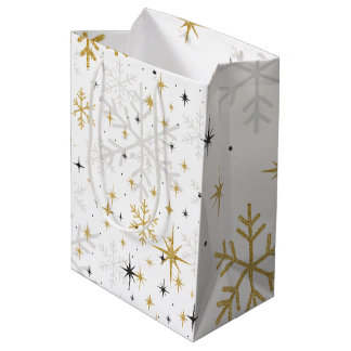White & Gold Snowflake Sparkle Gift Bag – Elegant  Mittlere Geschenktüte