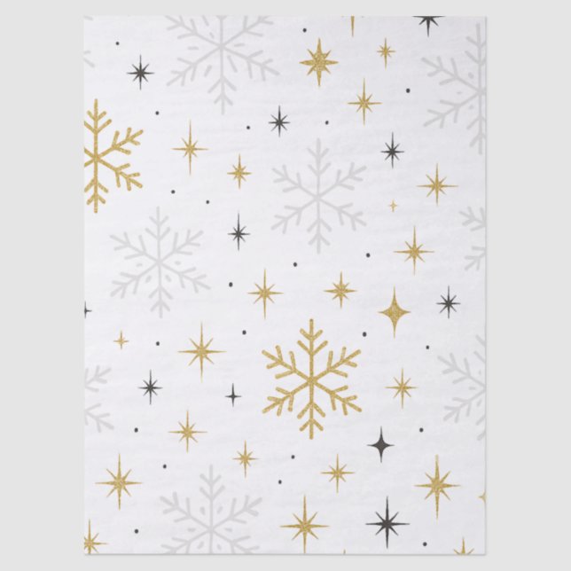 White & Gold Snowflake Sparkle Tissue Paper  Seidenpapier (Vorderseite)