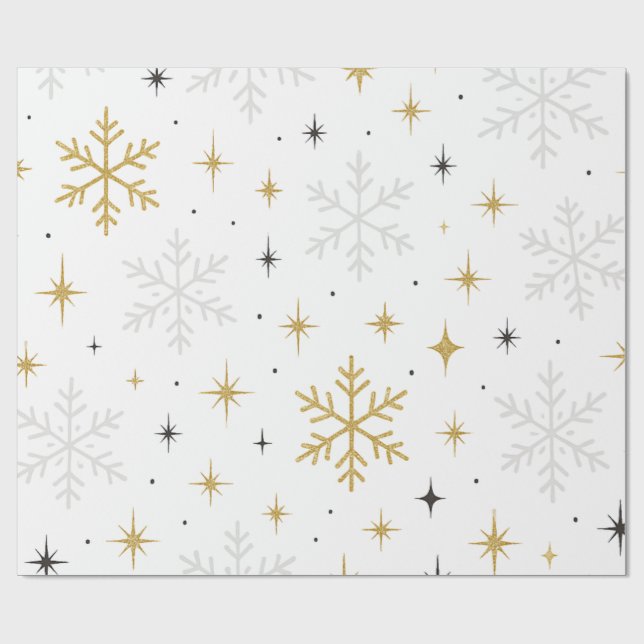 White & Gold Snowflake Sparkle Wrapping Paper  Geschenkpapier (Flach)
