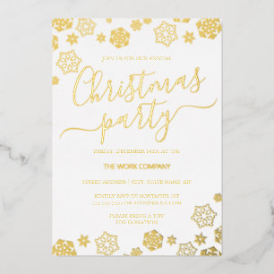 White Gold Snowflake Weihnachts-Party Folieneinladung