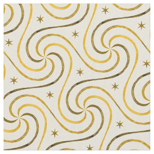 White Gold Spirals Stars Weihnachtsmuster Elegant Stoff (Nahaufnahme)