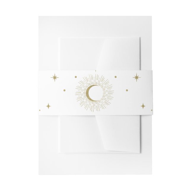 White & Gold Stars Celestial Sunburst Moon Wedding Einladungsbanderole (Vorderseite Beispiel)