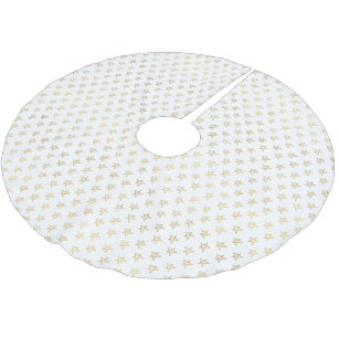 White Gold Stars Shine Bright Polyester Weihnachtsbaumdecke