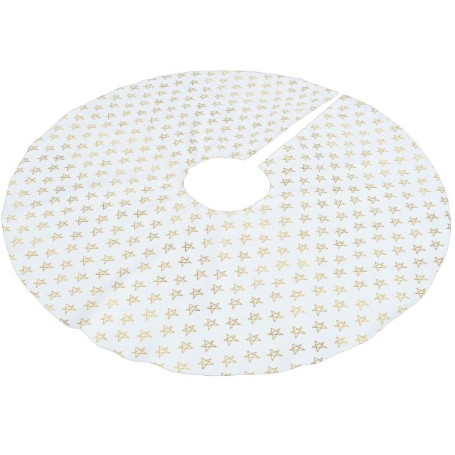 White Gold Stars Shine Bright Polyester Weihnachtsbaumdecke (Schrägansicht)