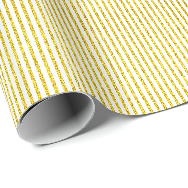 White Gold Stripes Glittery Golden Traumstrecke Ai Geschenkpapier (Rolleneckpunkt)