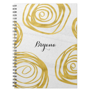 White & Gold Swirl Roses Modern Journal Notebook Notizblock