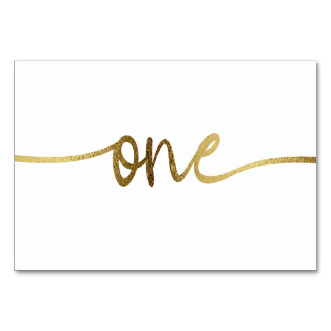 White Gold Text Nummer Eins Hochzeit Tischnummer (Vorderseite)