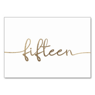 White Gold Text Nummer Fünfzehn 15 Hochzeit Tischnummer