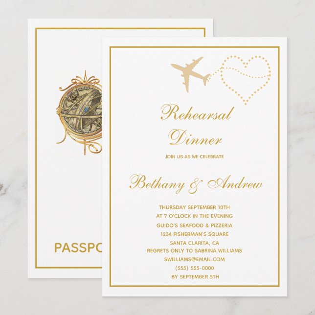 White Gold Travel Wedding Probe Dinner Einladung (Vorne/Hinten)