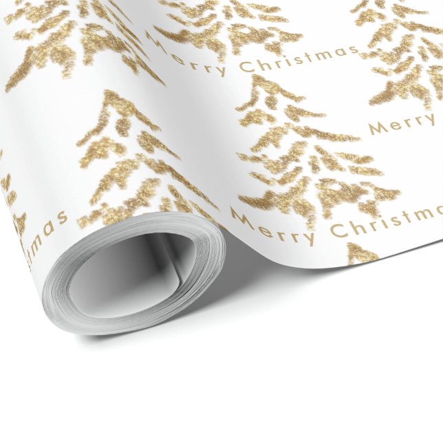 White & Gold Trees Frohe Weihnachtswrapping Papier Geschenkpapier (Rolleneckpunkt)