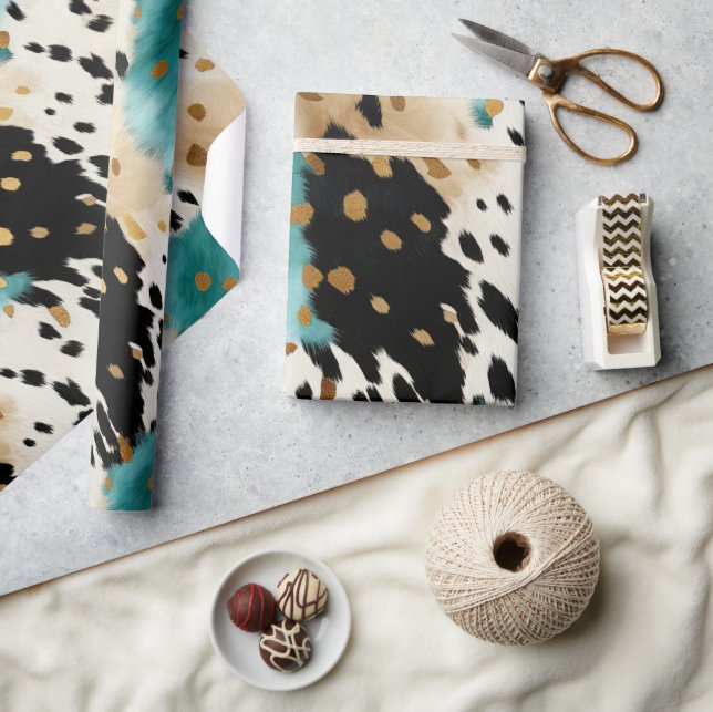 White Gold Türkise Black Cowhide Name Geschenkpapier (Kunsthandwerk)