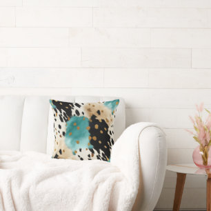 White Gold Türkise Black Cowhide Name Kissen