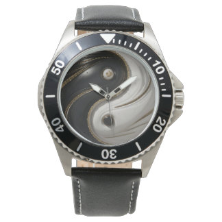 White Gold und Black Stylish Yin Yang Watch Armbanduhr