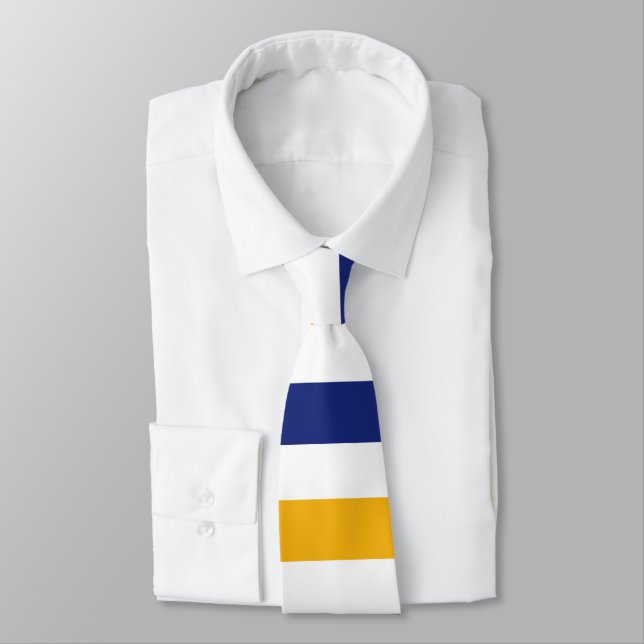 White Gold und Blue Rugby Stripe Krawatte (Gebunden)