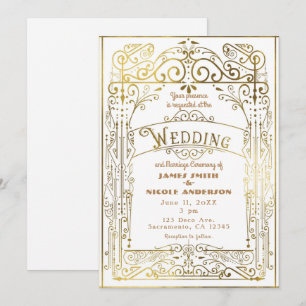 White & Gold Vintage Viktorianische Deko-Hochzeit Einladung