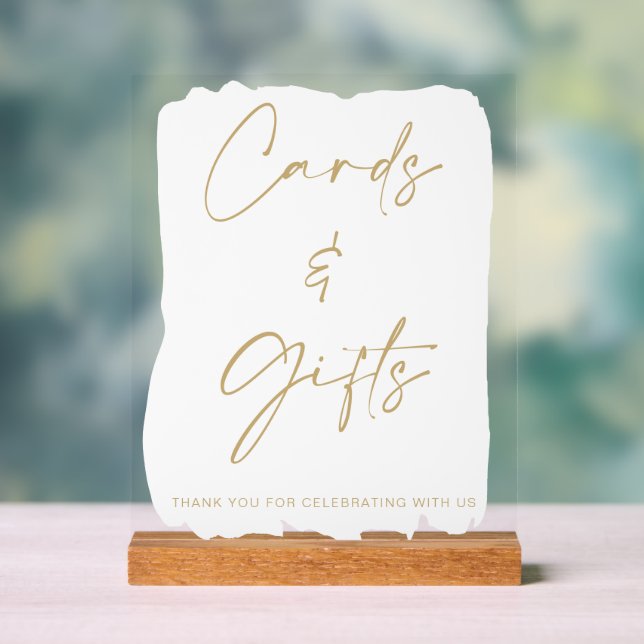 White Gold Wedding Cards and Gifts Table Acrylschild (Neutral)