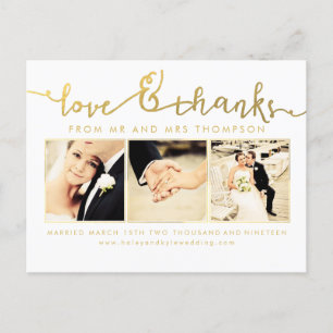 White Gold Wedding Liebe & Dankeschön Script Foto Postkarte