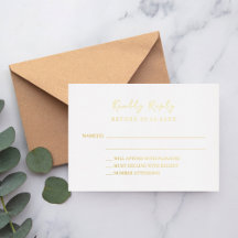 White gold wedding response RSVP foil card