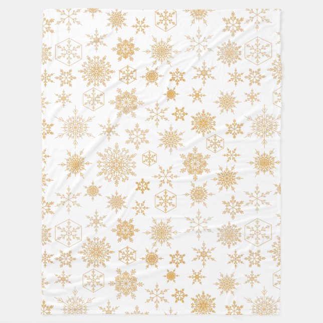 White & Gold Weihnachten Snowflake Muster Winter Fleecedecke (Vorderseite)
