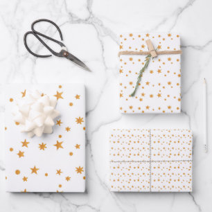 White & Gold Weihnachtsschneeflocken Stars Geschenkpapier Set