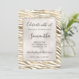 White Gold Zebra Animal Print Einladung